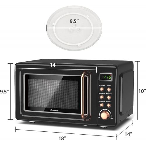 코스트웨이 [아마존베스트]COSTWAY Retro Countertop Microwave Oven, 0.7Cu.ft, 700-Watt, Cold Rolled Steel Plate, 5 Micro Power, Delayed Start Function, with Glass Turntable & Viewing Window, LED Display, Chi