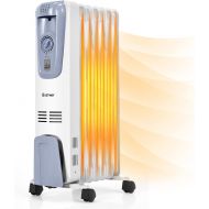 [아마존베스트]COSTWAY Oil Filled Radiator Heater, 1500W Portable Space Heater with Adjustable Thermostat, 3 Heat Settings, Overheat & Tip-Over Protection, Electric Heater for bedroom, Indoor use