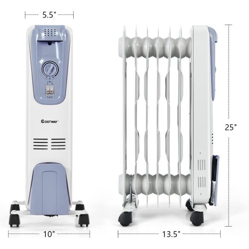 코스트웨이 [아마존베스트]COSTWAY Oil Filled Radiator Heater, 1500W Portable Space Heater with Adjustable Thermostat, 3 Heat Settings, Overheat & Tip-Over Protection, Electric Heater for bedroom, Indoor use