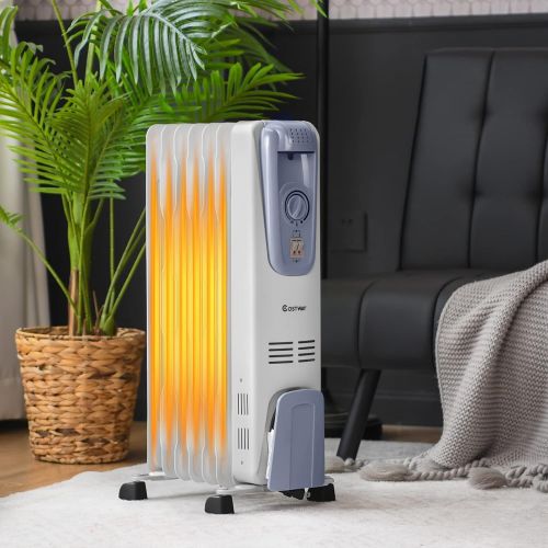 코스트웨이 [아마존베스트]COSTWAY Oil Filled Radiator Heater, 1500W Portable Space Heater with Adjustable Thermostat, 3 Heat Settings, Overheat & Tip-Over Protection, Electric Heater for bedroom, Indoor use