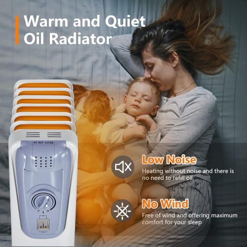 코스트웨이 [아마존베스트]COSTWAY Oil Filled Radiator Heater, 1500W Portable Space Heater with Adjustable Thermostat, 3 Heat Settings, Overheat & Tip-Over Protection, Electric Heater for bedroom, Indoor use