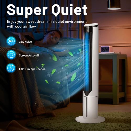 코스트웨이 COSTWAY Evaporative Cooler, Include Remote Control, 4 Ice Packs, Portable Bladeless Cooler with 3 Modes, 3 Speeds, 9H Timer, LED Display, Air Cooler for Indoor Use, Bedroom (White)