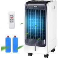 COSTWAY Portable Evaporative Air Cooler for Room, Include Remote Control, 2 Ice Packs, Portable Bladeless Fan with 3 Modes, 3 Speeds, 8H Timer, LED Display, Air Cooler for Indoor U