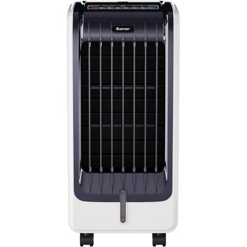 코스트웨이 COSTWAY Portable Evaporative Air Cooler for Room, Include Remote Control, 2 Ice Packs, Portable Bladeless Fan with 3 Modes, 3 Speeds, 8H Timer, LED Display, Air Cooler for Indoor U