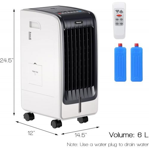 코스트웨이 COSTWAY Portable Evaporative Air Cooler for Room, Include Remote Control, 2 Ice Packs, Portable Bladeless Fan with 3 Modes, 3 Speeds, 8H Timer, LED Display, Air Cooler for Indoor U