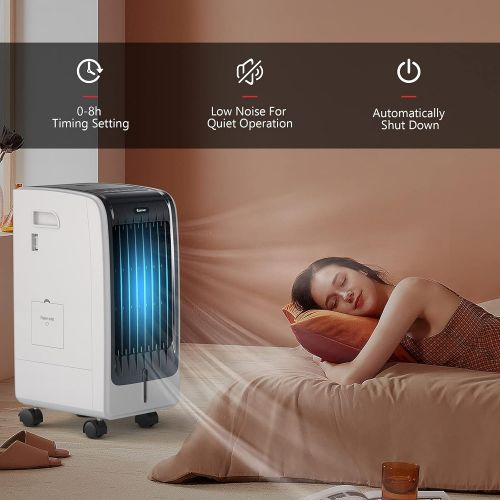 코스트웨이 COSTWAY Portable Evaporative Air Cooler for Room, Include Remote Control, 2 Ice Packs, Portable Bladeless Fan with 3 Modes, 3 Speeds, 8H Timer, LED Display, Air Cooler for Indoor U