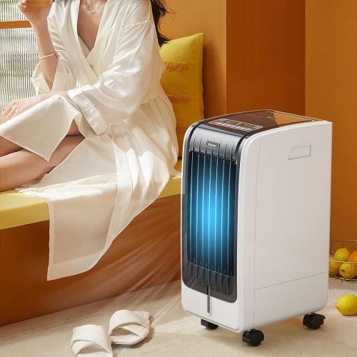 코스트웨이 COSTWAY Portable Evaporative Air Cooler for Room, Include Remote Control, 2 Ice Packs, Portable Bladeless Fan with 3 Modes, 3 Speeds, 8H Timer, LED Display, Air Cooler for Indoor U