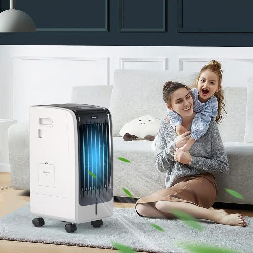 코스트웨이 COSTWAY Portable Evaporative Air Cooler for Room, Include Remote Control, 2 Ice Packs, Portable Bladeless Fan with 3 Modes, 3 Speeds, 8H Timer, LED Display, Air Cooler for Indoor U