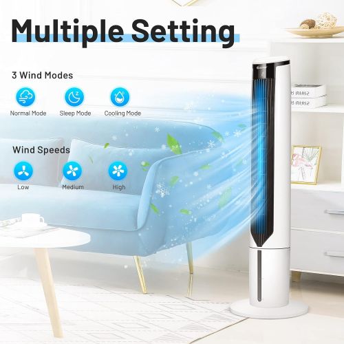 코스트웨이 COSTWAY Evaporative Cooler, Include Remote Control, 4 Ice Packs, Portable Bladeless Cooler with 3 Modes, 3 Speeds, 9H Timer, LED Display, Air Cooler for Indoor Use, Bedroom (White)