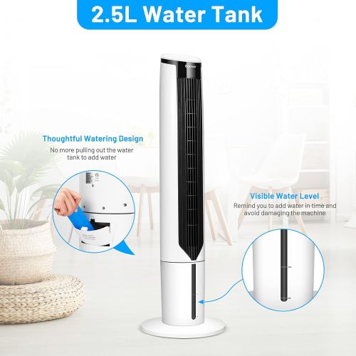 코스트웨이 COSTWAY Evaporative Cooler, Include Remote Control, 4 Ice Packs, Portable Bladeless Cooler with 3 Modes, 3 Speeds, 9H Timer, LED Display, Air Cooler for Indoor Use, Bedroom (White)