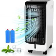 COSTWAY Evaporative Cooler, Include Remote Control, 2 Ice Packs, Portable Bladeless Fan with 3 Modes, 3 Speeds, 8H Timer, LED Display, Air Cooler for Indoor Use, Bedroom (Black)