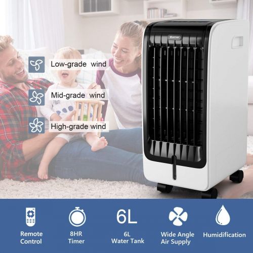 코스트웨이 COSTWAY Evaporative Cooler, Include Remote Control, 2 Ice Packs, Portable Bladeless Fan with 3 Modes, 3 Speeds, 8H Timer, LED Display, Air Cooler for Indoor Use, Bedroom (Black)