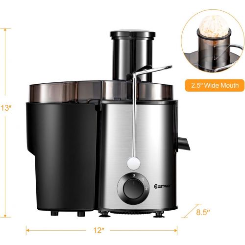 코스트웨이 COSTWAY Juicer Machines with 2.5inch Wide Mouth, 400W Masticating Juicer Extractor, Stainless Steel Centrifugal Juicer, Easy to Clean