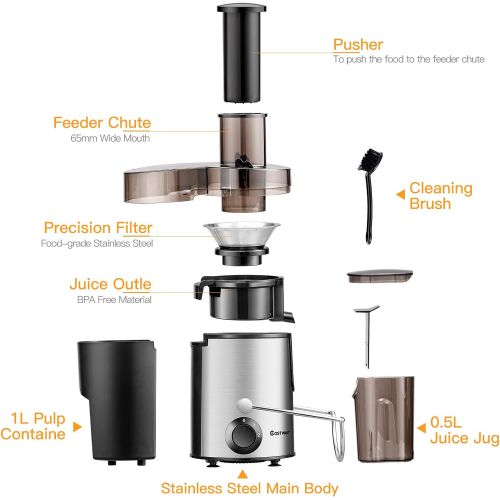 코스트웨이 COSTWAY Juicer Machines with 2.5inch Wide Mouth, 400W Masticating Juicer Extractor, Stainless Steel Centrifugal Juicer, Easy to Clean