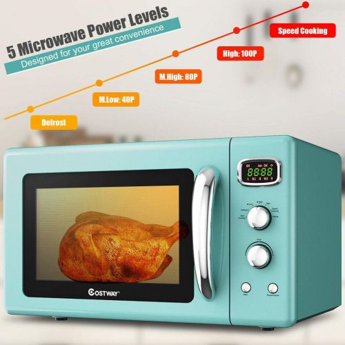 코스트웨이 COSTWAY Retro Countertop Microwave Oven, 0.9Cu.ft, 900W Microwave Oven, with 5 Micro Power, Defrost & Auto Cooking Function, LED Display, Glass Turntable and Viewing Window, Child