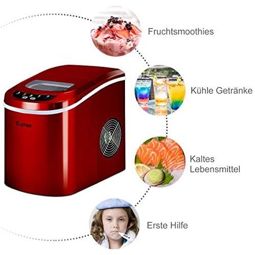 코스트웨이 [아마존베스트]Costway Ice Cube Machine, Ice Cube Maker Incl. Ice Cube Scoop, 2 Ice Cube Sizes, 12 kg In 24 Hours, Choice of Colours, red