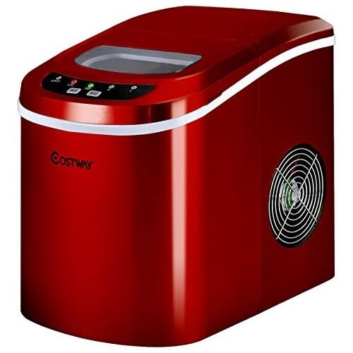 코스트웨이 [아마존베스트]Costway Ice Cube Machine, Ice Cube Maker Incl. Ice Cube Scoop, 2 Ice Cube Sizes, 12 kg In 24 Hours, Choice of Colours, red