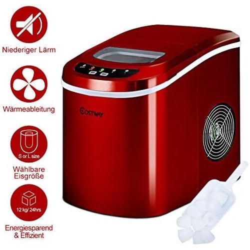 코스트웨이 [아마존베스트]Costway Ice Cube Machine, Ice Cube Maker Incl. Ice Cube Scoop, 2 Ice Cube Sizes, 12 kg In 24 Hours, Choice of Colours, red