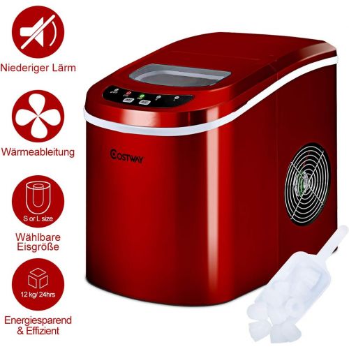 코스트웨이 [아마존베스트]Costway Ice Cube Machine, Ice Cube Maker Incl. Ice Cube Scoop, 2 Ice Cube Sizes, 12 kg In 24 Hours, Choice of Colours, red