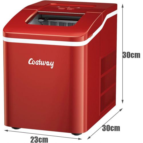 코스트웨이 [아마존베스트]Costway Ice Cube Machine, Ice Cube Maker Including Ice Cube Scoop, 9 Ice Cubes In 8 Minutes, 12 Kg In 24 Hours, 1.6 L Water Tank, 31 X 22 X 30 Cm, red