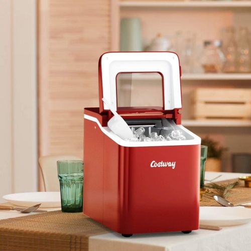 코스트웨이 [아마존베스트]Costway Ice Cube Machine, Ice Cube Maker Including Ice Cube Scoop, 9 Ice Cubes In 8 Minutes, 12 Kg In 24 Hours, 1.6 L Water Tank, 31 X 22 X 30 Cm, red