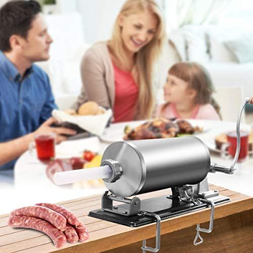 코스트웨이 [아마존베스트]COSTWAY 4.8 L Sausage Filler Manual Stainless Steel Sausage Filling Machine Silver Sausage Press with Table Clamp Sausage Syringe Includes 4 Filling Tubes