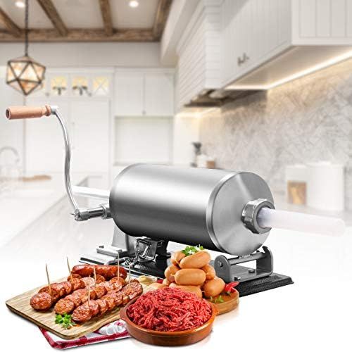 코스트웨이 [아마존베스트]COSTWAY 4.8 L Sausage Filler Manual Stainless Steel Sausage Filling Machine Silver Sausage Press with Table Clamp Sausage Syringe Includes 4 Filling Tubes