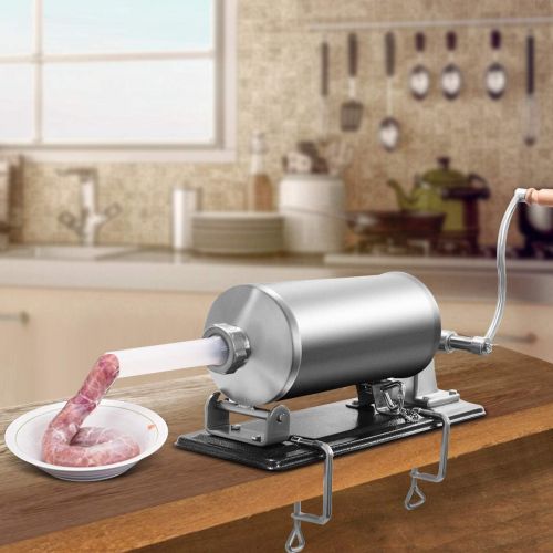 코스트웨이 [아마존베스트]COSTWAY 4.8 L Sausage Filler Manual Stainless Steel Sausage Filling Machine Silver Sausage Press with Table Clamp Sausage Syringe Includes 4 Filling Tubes