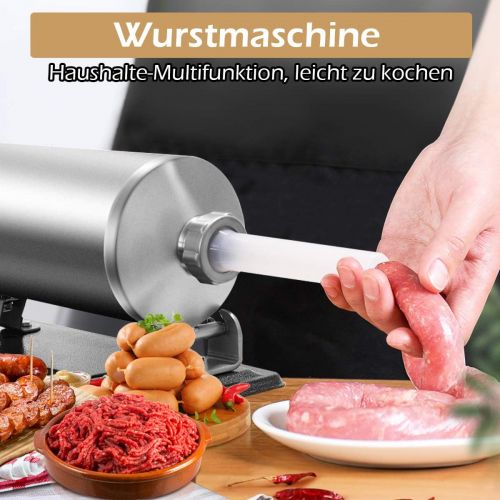 코스트웨이 [아마존베스트]COSTWAY 4.8 L Sausage Filler Manual Stainless Steel Sausage Filling Machine Silver Sausage Press with Table Clamp Sausage Syringe Includes 4 Filling Tubes