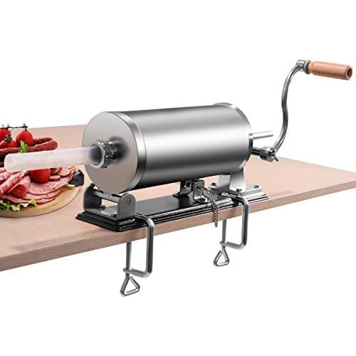 코스트웨이 [아마존베스트]COSTWAY 3.6 L Sausage Filler Manual Stainless Steel Sausage Filling Machine Silver Sausage Press with Table Clamp Sausage Syringe Includes 4 Filling Tubes