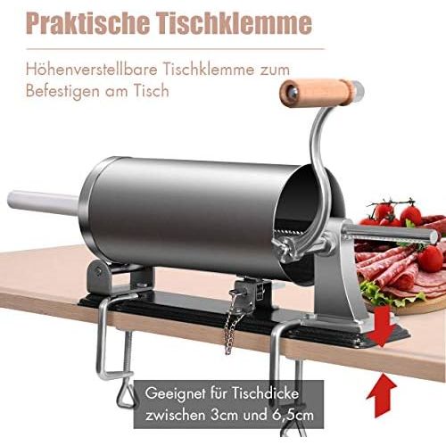 코스트웨이 [아마존베스트]COSTWAY 3.6 L Sausage Filler Manual Stainless Steel Sausage Filling Machine Silver Sausage Press with Table Clamp Sausage Syringe Includes 4 Filling Tubes