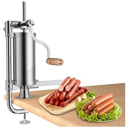 코스트웨이 [아마존베스트]COSTWAY 3L Sausage Filler Manual Stainless Steel Sausage Filling Machine Silver Sausage Press with Table Clamp Sausage Syringe Includes 4 Filling Tubes