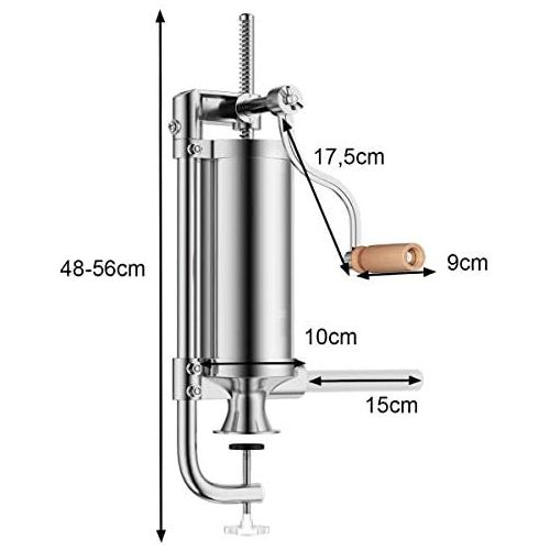 코스트웨이 [아마존베스트]COSTWAY 3L Sausage Filler Manual Stainless Steel Sausage Filling Machine Silver Sausage Press with Table Clamp Sausage Syringe Includes 4 Filling Tubes