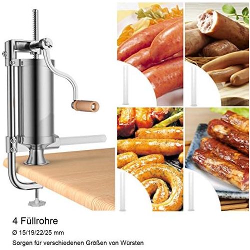 코스트웨이 [아마존베스트]COSTWAY 3L Sausage Filler Manual Stainless Steel Sausage Filling Machine Silver Sausage Press with Table Clamp Sausage Syringe Includes 4 Filling Tubes