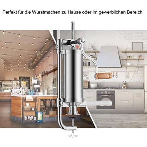 코스트웨이 [아마존베스트]COSTWAY 3L Sausage Filler Manual Stainless Steel Sausage Filling Machine Silver Sausage Press with Table Clamp Sausage Syringe Includes 4 Filling Tubes