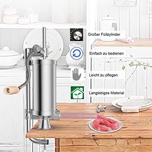 코스트웨이 [아마존베스트]COSTWAY 3L Sausage Filler Manual Stainless Steel Sausage Filling Machine Silver Sausage Press with Table Clamp Sausage Syringe Includes 4 Filling Tubes