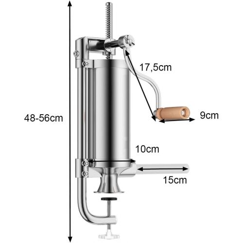 코스트웨이 [아마존베스트]COSTWAY 3L Sausage Filler Manual Stainless Steel Sausage Filling Machine Silver Sausage Press with Table Clamp Sausage Syringe Includes 4 Filling Tubes