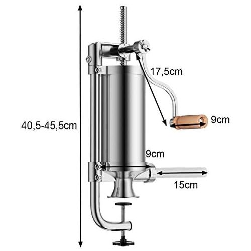 코스트웨이 [아마존베스트]COSTWAY 1.5 L Sausage Filler Manual Stainless Steel Sausage Filling Machine Silver Sausage Press with Table Clamp Sausage Syringe Includes 4 Filling Tubes