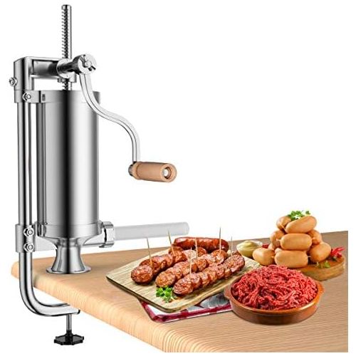 코스트웨이 [아마존베스트]COSTWAY 1.5 L Sausage Filler Manual Stainless Steel Sausage Filling Machine Silver Sausage Press with Table Clamp Sausage Syringe Includes 4 Filling Tubes