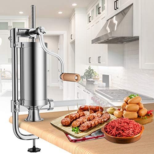 코스트웨이 [아마존베스트]COSTWAY 1.5 L Sausage Filler Manual Stainless Steel Sausage Filling Machine Silver Sausage Press with Table Clamp Sausage Syringe Includes 4 Filling Tubes