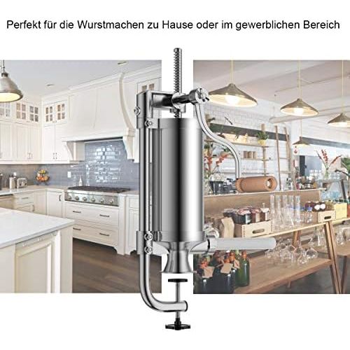 코스트웨이 [아마존베스트]COSTWAY 1.5 L Sausage Filler Manual Stainless Steel Sausage Filling Machine Silver Sausage Press with Table Clamp Sausage Syringe Includes 4 Filling Tubes