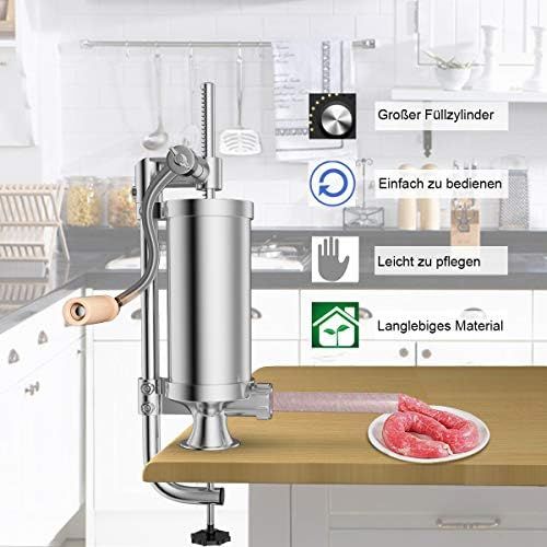 코스트웨이 [아마존베스트]COSTWAY 1.5 L Sausage Filler Manual Stainless Steel Sausage Filling Machine Silver Sausage Press with Table Clamp Sausage Syringe Includes 4 Filling Tubes