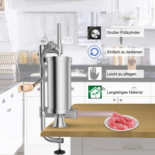 코스트웨이 [아마존베스트]COSTWAY 1.5 L Sausage Filler Manual Stainless Steel Sausage Filling Machine Silver Sausage Press with Table Clamp Sausage Syringe Includes 4 Filling Tubes