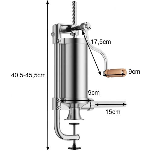 코스트웨이 [아마존베스트]COSTWAY 1.5 L Sausage Filler Manual Stainless Steel Sausage Filling Machine Silver Sausage Press with Table Clamp Sausage Syringe Includes 4 Filling Tubes