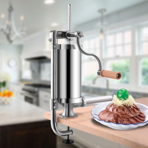 코스트웨이 [아마존베스트]COSTWAY 1.5 L Sausage Filler Manual Stainless Steel Sausage Filling Machine Silver Sausage Press with Table Clamp Sausage Syringe Includes 4 Filling Tubes