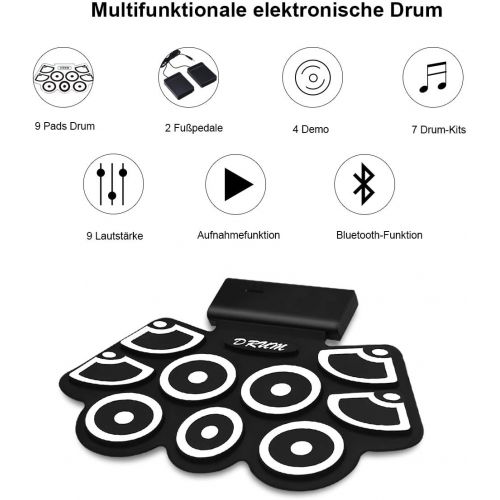 코스트웨이 [아마존베스트]Costway 9 Pads E-Drum, Electronic Drum Set with Bluetooth, Roll-Up Drum with Pedals and Drumsticks for Children and Beginners, Black
