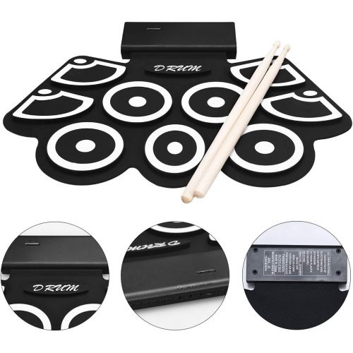 코스트웨이 [아마존베스트]Costway 9 Pads E-Drum, Electronic Drum Set with Bluetooth, Roll-Up Drum with Pedals and Drumsticks for Children and Beginners, Black