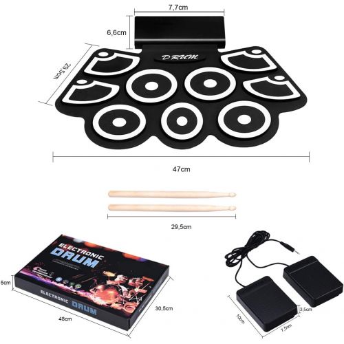 코스트웨이 [아마존베스트]Costway 9 Pads E-Drum, Electronic Drum Set with Bluetooth, Roll-Up Drum with Pedals and Drumsticks for Children and Beginners, Black