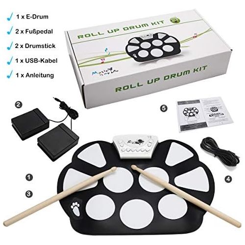 코스트웨이 [아마존베스트]COSTWAY 10 Pad Electronic Drum, E-drum, Roll-up Drum, Drum Set, Drum Kit, Foldable, Incl. 2 Foot Pedals and Sticks