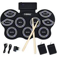 [아마존베스트]COSTWAY 9 Pads Electric Drum with LED Electronic Drum Set with Educational Function and Bluetooth Roll-Up Drum with Pedals and Drumsticks for Children and Beginners Black